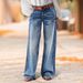 Women's Clothing High-Waisted Wide-Leg Jeans Women's Clothing Retro Washed Distressed Loose Straight Leg Floor-Length Pants Spring Summer_ecoleips.com