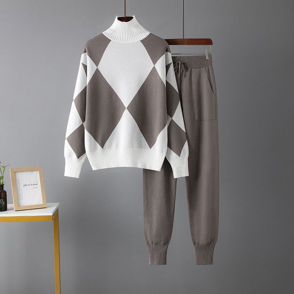 Women's Casual Fashion Knitted Two-Piece Suit Reducing Age Long Sleeved Pants High Looking Temperament_ecoleips.com