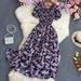 2026 New Fashion Summer Flower Print Long Dress Women Vintage Slash Neck Ruched Chest A Line Sundress Party Vestidos_ecoleips.com