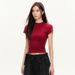 Red Short-sleeve T-shirt For Women, Summer Straight-shoulder, Slim-waist Spicy Girl Solid-color T-shirt_ecoleips.com