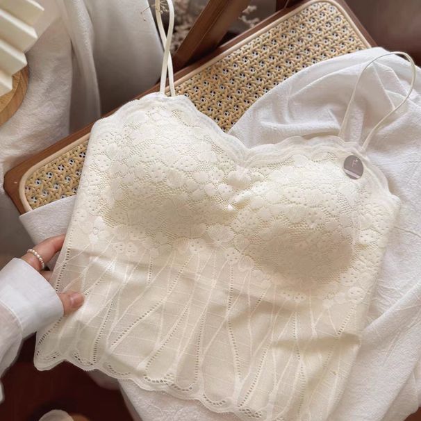 K Lace Beauty Shoulder Straps, Chest Pads, Camisole, Can Be Worn Externally, Fixed Cup, Chest Wrapped, Thin Shoulder Straps, Underwear_ecoleips.com