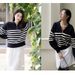 Women's Wool Blend Striped High Neck Sweater - Thick Knit Oversized Pullover With Lantern Sleeves & Zip Detail_ecoleips.com