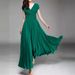 European And American V-neck Short Sleeve Bohemian Chiffon Waist Slimming Belly Covering Dress Gown_ecoleips.com