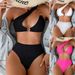 Solid Color Ribbed One-Shoulder Bikini Set – Adjustable Metal Buckle & Comfortable Fit (Stylish Swimwear For Women)_ecoleips.com