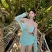 Plus-size Bikini Plus-size Women, Sexy Three-piece Swimsuit Vacation, Women's Two-piece Set With Long-sleeve Cover-up,_ecoleips.com