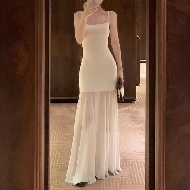 2025 Spring/Summer Human C * Basic Edition Mesh Splicing Dress Slimming And Versatile Strap Skirt Trendy_ecoleips.com
