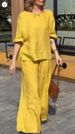 Cross-border European American 2024 Summer New Cotton And Linen Women's Fashion Solid Color Loose Casual Two-Piece Set_ecoleips.com