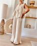 Women's Clothing 2 Piece Pants Suit Striped Front Open Vest Top Wide Leg Casual Pants Summer_ecoleips.com