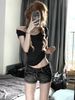 Women's Black And Gray Low Rise Denim Shorts Retro Washed Stretch Bodycon Style Summer Hot Pants_ecoleips.com