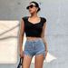 Voya Women's V-neck Pleated Slim Fit Pleated T-shirt With Elastic Exposed Belly Button Solid Color Ultra Short Sleeved Top_ecoleips.com