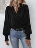 Aria Basics Aria Basics European And American Foreign Trade Clothing Elegant V-neck Ruched Lantern Sleeve Stylish Commuter Women's Solid_ecoleips.com