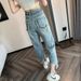 American-style Petite Women's Wide-leg Jeans, Autumn Cropped High-waisted Loose Frayed Ripped Straight Pants, Trendy_ecoleips.com
