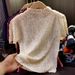 Women's Clothing Women's Classic Style Rhinestone Pleated T-Shirt Short Sleeved Fashionable Stand Up Collar Versatile Base Layer For Summer_ecoleips.com