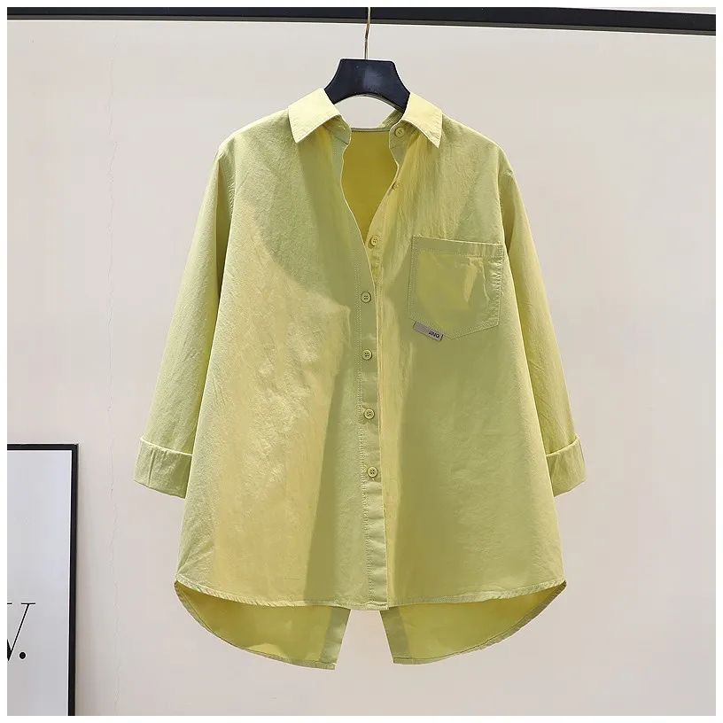 Women's Clothing Women's Loose Fitting Long Sleeved Cotton Blouse Versatile Cardigan Back Slit Spring Clothing_ecoleips.com