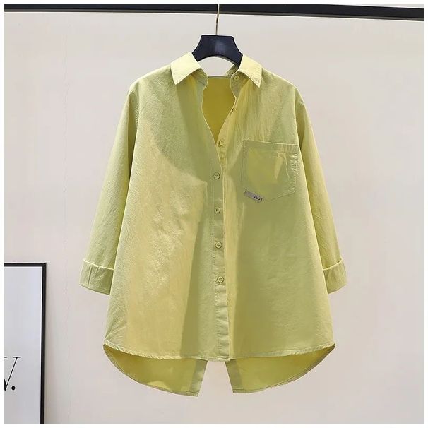 Women's Clothing Women's Loose Fitting Long Sleeved Cotton Blouse Versatile Cardigan Back Slit Spring Clothing_ecoleips.com