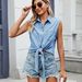 Wish European And American Women's Fashion Summer New Independent Station Washed Denim Thin Material Lace-up_ecoleips.com