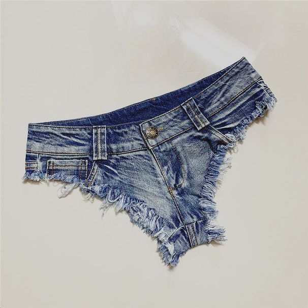 2025s Denim Frayed Edge Skinny Slimming Women's Nightclub Pole Dance Low Waist Ultra Shorts Sexy Hot Pants_ecoleips.com