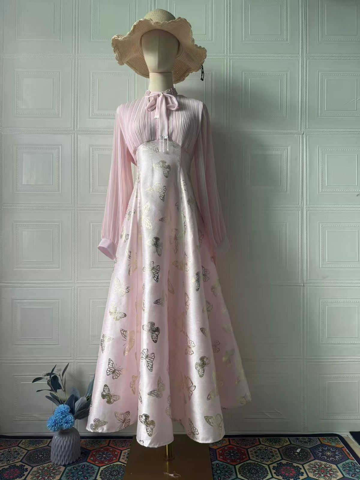 Women's Clothing Elegant Spring Long Dress For Women Gold Foil Print Style Graceful Noble Romantic Temperament_ecoleips.com