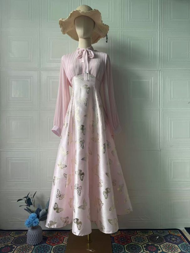 Women's Clothing Elegant Spring Long Dress For Women Gold Foil Print Style Graceful Noble Romantic Temperament_ecoleips.com