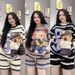 Women's Striped Cartoon Loose Fit Short Sleeve Two Piece Set Summer Casual Sports Suit Bear Pattern_ecoleips.com