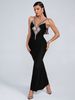 V-Neck Mesh Bandage Strap Dress With Rhinestones – Sexy Backless Evening Gown For Women Women's Clothing_ecoleips.com