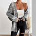 Vintage Knit Cardigan – Oversized V-Need Cable Sweater With Lantern Sleeves, Chunky Acrylic Blend, Boho Open Front Coat For Women_ecoleips.com