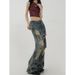 Abandoned Soil Style Splashed Ink Ripped Jeans For Women's Spring And Summer New Design Sense, Low Waist Slimming, Wide_ecoleips.com