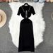 Korean Style Polo Collar Short Sleeved Dress Women's Color Blocking Sweater Dress Summer Export Skirt Casual Maxi Dress_ecoleips.com