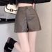 2025s 2025 Pants Leather Shorts For Women, Autumn And Winter PU Plus Size Slimming Wide Leg A-line Boot Shorts, Casual_ecoleips.com