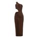 Women's Clothing Summer New Style Personality Oblique Shoulder Hollow Sexy High Slit Temperament Slim Dress_ecoleips.com