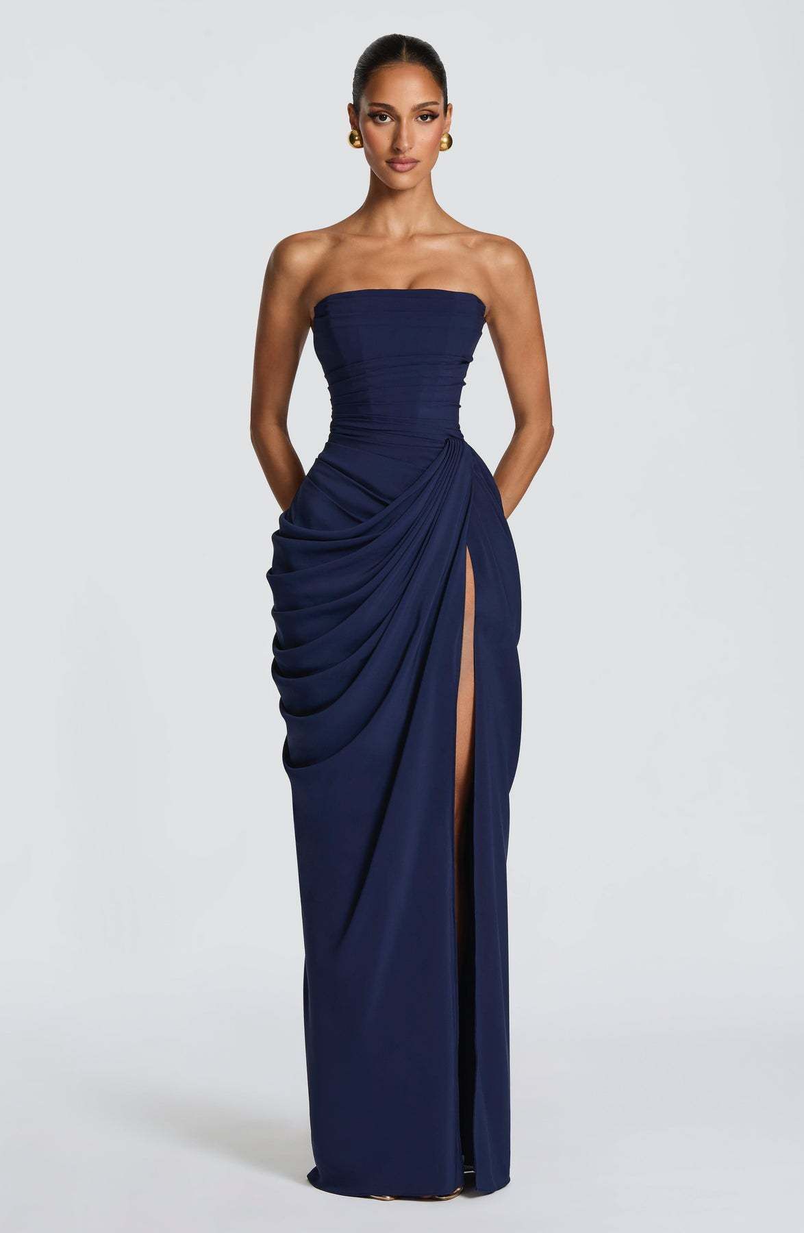 Women's Clothing Style Asymmetrical Pleated Strapless Dress Sexy High Slit Romantic Women's Clothing/Dress For Formal & Casual For Women_ecoleips.com