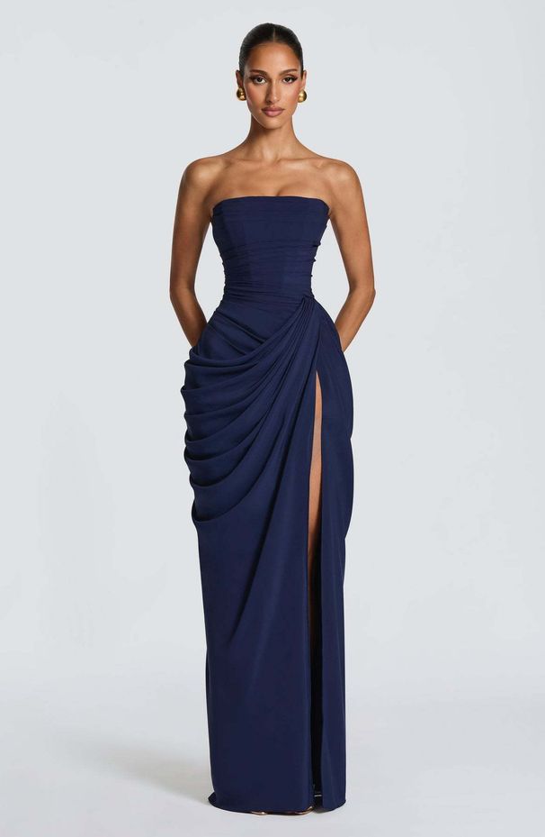 Women's Clothing Style Asymmetrical Pleated Strapless Dress Sexy High Slit Romantic Women's Clothing/Dress For Formal & Casual For Women_ecoleips.com