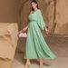 Women's Clothing Solid Color Elegant Swing V Neck Dress_ecoleips.com