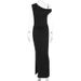 Fashion New Arrival Women Dress Minimalist Intellectual One Shoulder Slim Waisted Ruched Split Hem Dress Elegant Ladies Party Dress_ecoleips.com