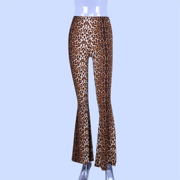 2025 Summer New Elastic High Waist Leopard Print Flared Pants For Women Long Foreign Trade Women's Clothing_ecoleips.com