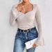 Voya Ladies' Elegant Style T-shirt With Square Collar And Flared Sleeves For Spring And Summer, Slim Fit Long Sleeved Top For Ladies_ecoleips.com