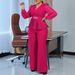 Women's Clothing Elegant And Fashionable V Neck Elegant V-Neck Ruffle Blouse With Wide-Leg Pants Set | Flowy Office Chic Two-Piece Outfit_ecoleips.com
