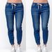 Denim Trousers With Drawstrings, Wish Cross-border Jeans, Women's Cuffed Lantern-style Washed Jeans_ecoleips.com