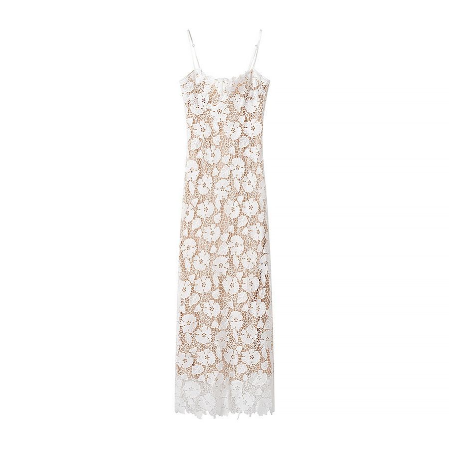 European And American Foreign Trade Summer New Cross-Border Women's French Lace Tie Split Strap Long Dress_ecoleips.com