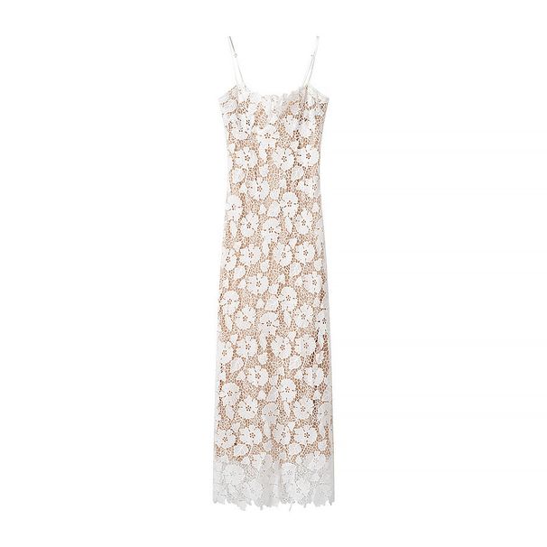 European And American Foreign Trade Summer New Cross-Border Women's French Lace Tie Split Strap Long Dress_ecoleips.com