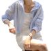 Women's Sun-Protective Hoodie With Single-Button Striped Collar, Colorful Contrast Design, Loose-Fitting Long-Sleeve Sho_ecoleips.com