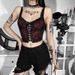 Women's Dark Style Camisole Early Spring New Lace Trim Backless Tie up Vest Top_ecoleips.com