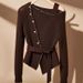 Women's Asymmetrical Off-Shoulder Sweater – Chic Ribbed Knit Top With Waist Definition (Long Sleeve, Polyester Blend, S-XL, Coffee Brown)_ecoleips.com