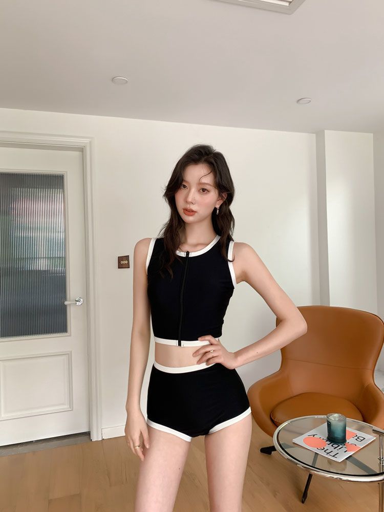 Women's Slimming Push up Bikini Two-Piece Swimsuit Black White Small Chest Friendly for Beach Vacation_ecoleips.com