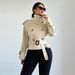 Women's Clothing Spring/Autumn Short Trench Coat Women's Short Trench Coat With Belt & Lapel Collar – Khaki/Black/Dark Brown (Sizes S, M, L)_ecoleips.com