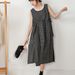 2021 Spring New Style Plaid Sleeveless Japanese Mori Girl Artistic Loose Split Cotton Linen Tank Dress_ecoleips.com
