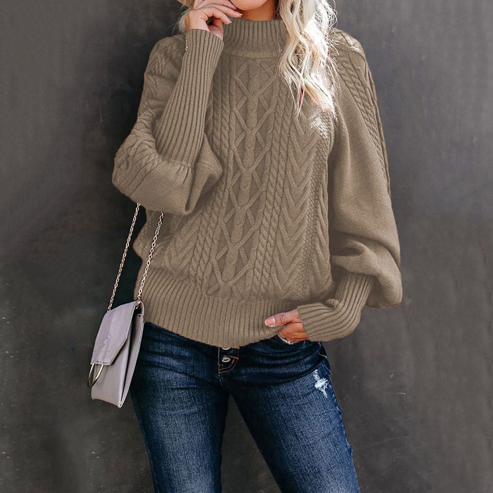 Women's High Neck Loose Knit Sweater Spring Autumn Winter Fashion Acrylic Pullover England Style Outerwear_ecoleips.com