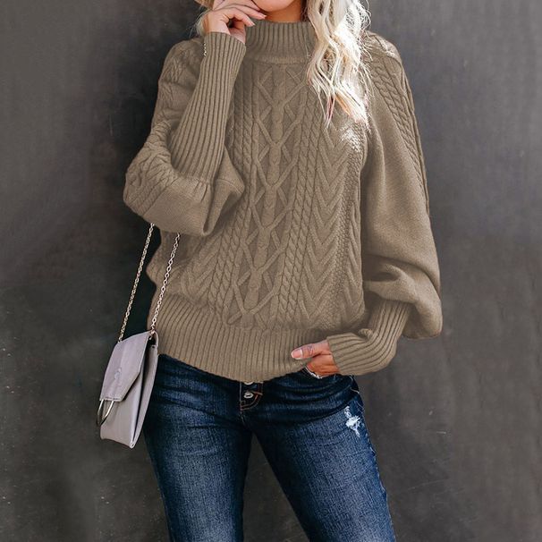 Women's High Neck Loose Knit Sweater Spring Autumn Winter Fashion Acrylic Pullover England Style Outerwear_ecoleips.com
