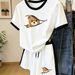 Zipper Bear Print Women's Short Sleeved Loose Top And Sweatpants Set Comfortable Casual Laid Back Style 8010_ecoleips.com