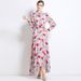 Elegant Floral Print Maxi Dress With Belt, Long Sleeve A-Line Dress For Women, Vintage-Inspired Fall Fashion_ecoleips.com
